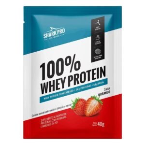 100% WHEY PROTEIN / 40G / SACHE / 1 UN. / MORANGO / SHARK / 26G PROTEÍNA